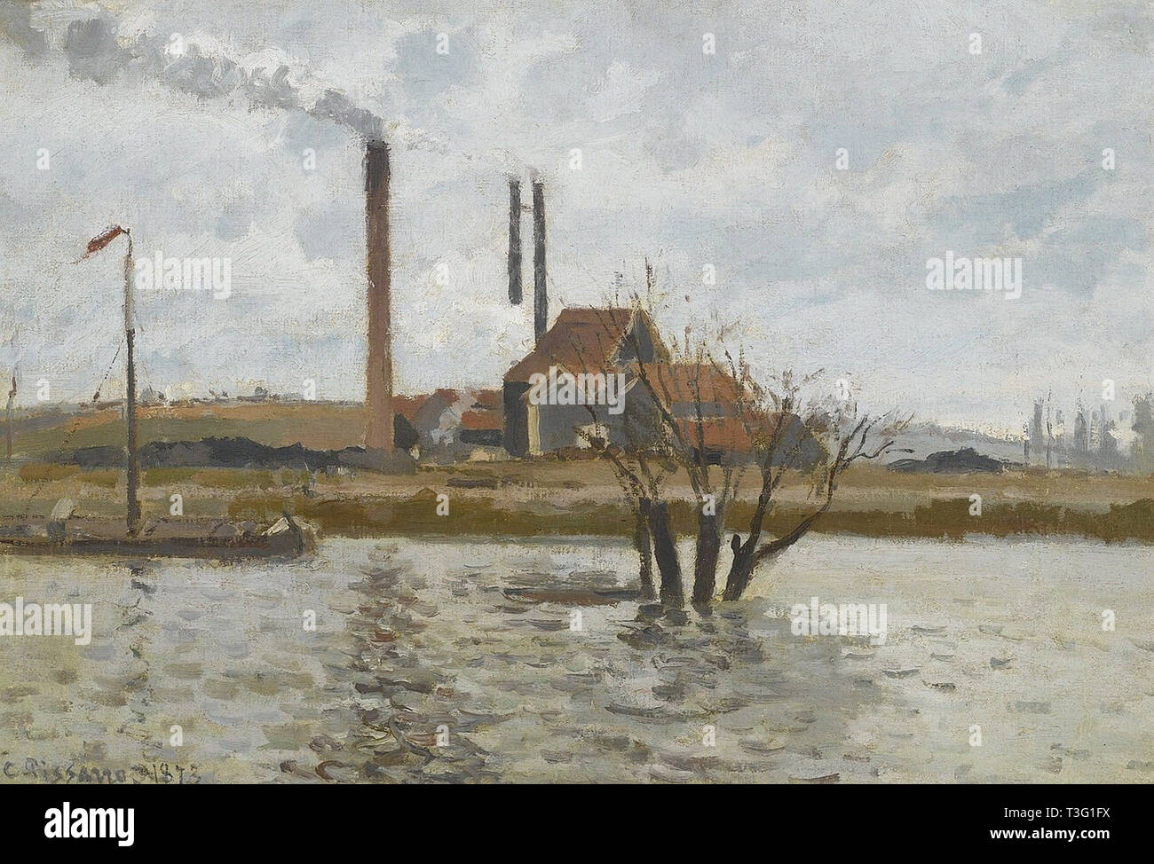 Camille Pissarro (1830 1903) factory at saint ouen l'aumône the oise in flood  1873 Stock Photo