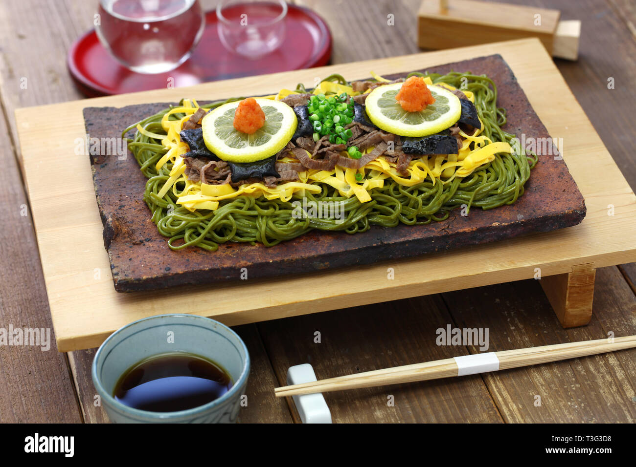 Kawara Soba Japanese Local Food Fried Green Tea Buckwheat Noodles On Roof Tile Stock Photo Alamy Kawara Soba Japanese Local Food Fried Green Tea Buckwheat Noodles On Roof Tile Stock Photo Alamy
