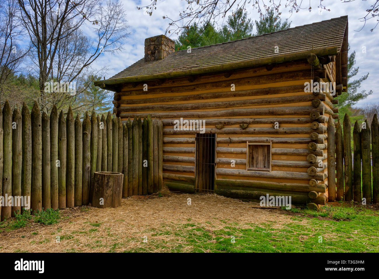 Elizabethton,Tennessee,USA - April 2, 2019: A recreated historical Fort Watauga in Elizabethton, Tennessee Stock Photo