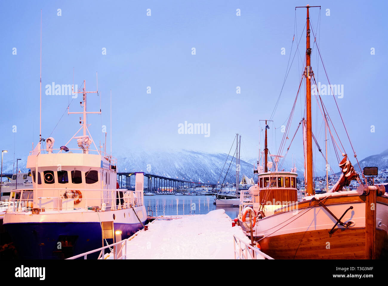 Harbour of Tromso, Norway, Europe. Tromso is considered the northernmost city in the world Stock Photo