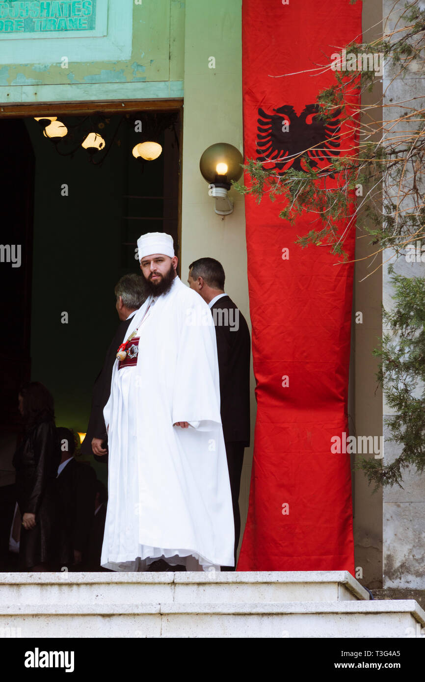 Tirana, Albania A Bektashi leader stands at the entrance of the World