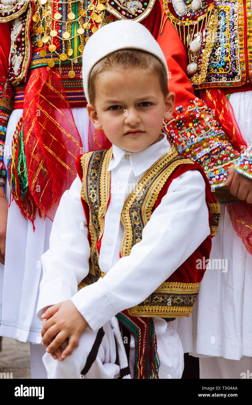 Tirana, Albania : A child poses in traditional clothes during a folk show  at the World Headquarters of the Bektashi Community to commemorate Nowruz  or Stock Photo - Alamy
