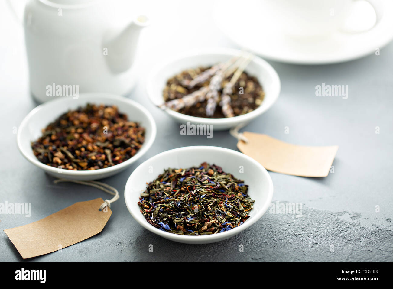 Assorted variety of loose leaf teas Stock Photo Alamy