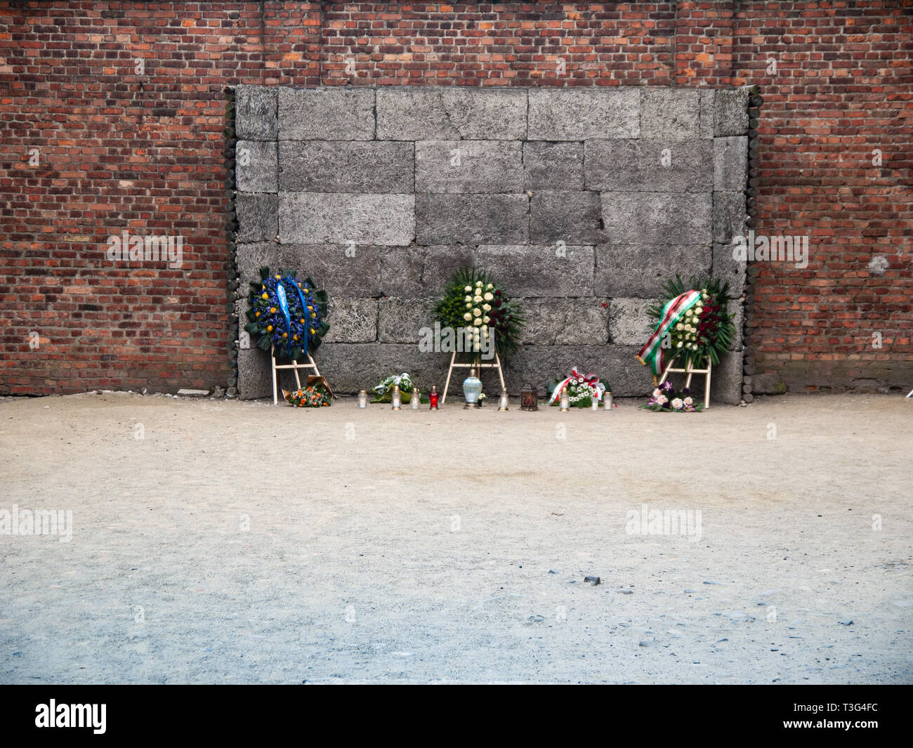 Death wall, execution wall, Auschwitz concentration camp and death camp, Poland Stock Photo