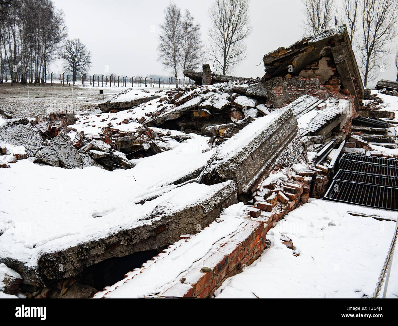 Remains of gas chamber and crematorium, Auschwitz Birkenau, concentration camp, death camp, Poland Stock Photo