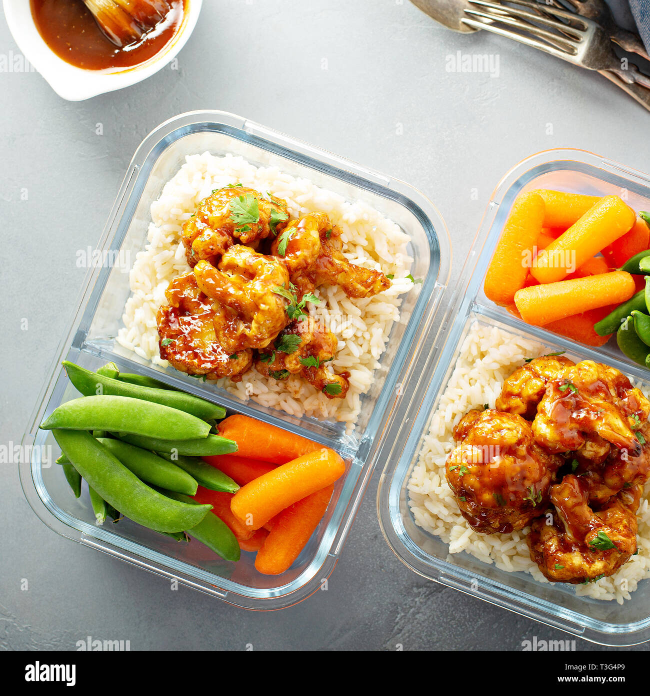 Vegan meal prep with bbq cauliflower Stock Photo Alamy
