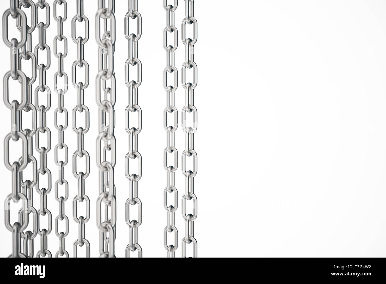 3D illustration metal chains. Metal, steel chains isolated on white ...