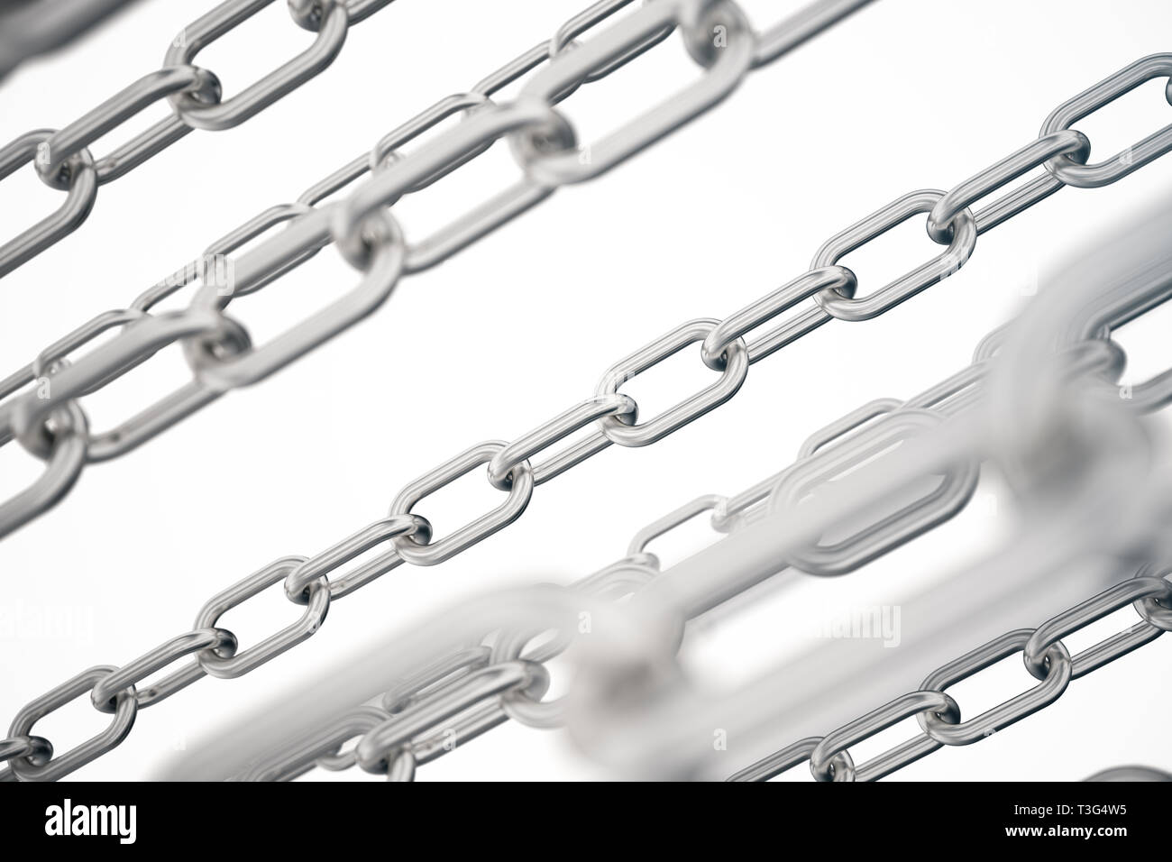 3D illustration metal chains. Metal, steel chains isolated on white ...