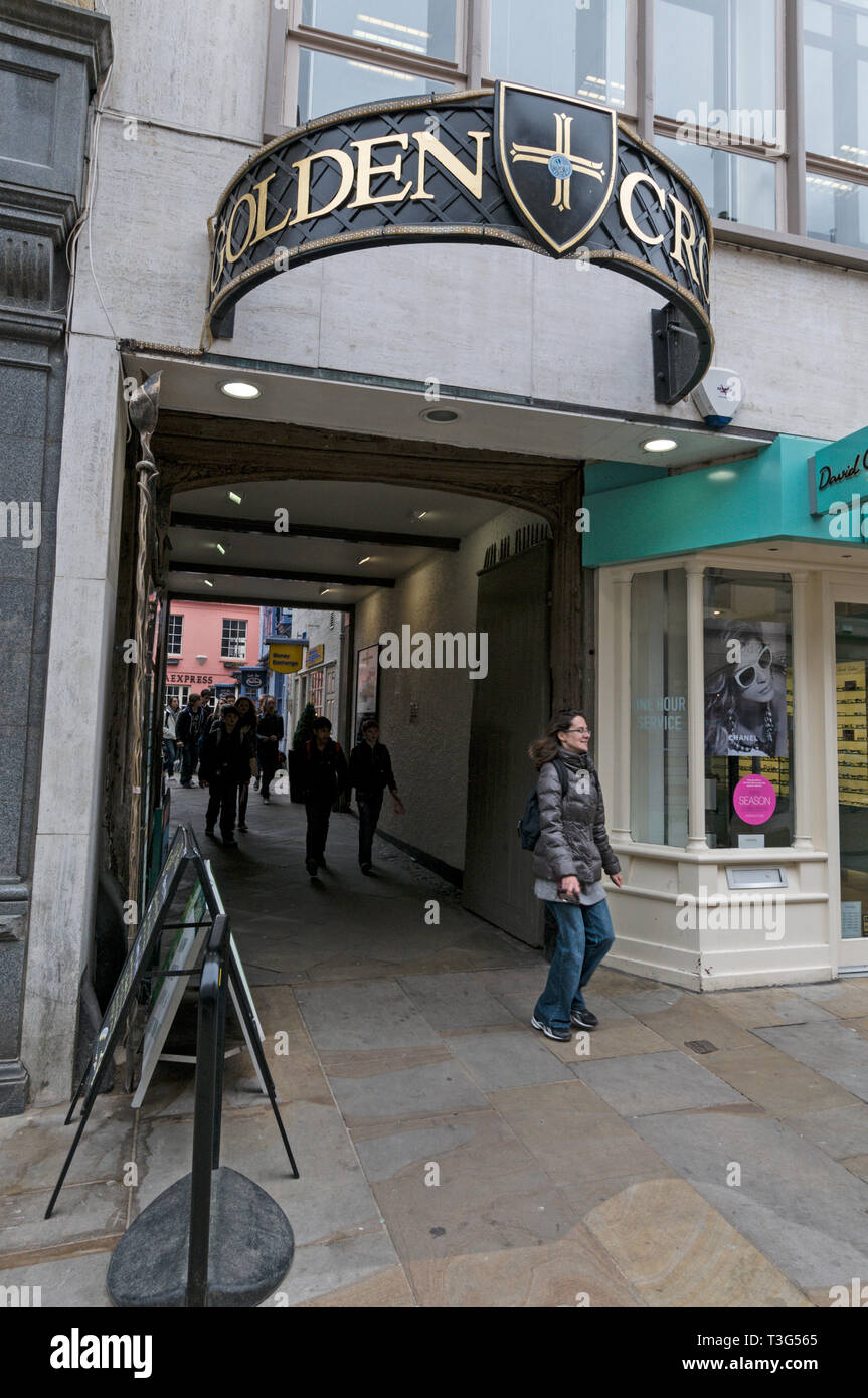 Archway leading into the Oxford Golden Cross undercover market of small