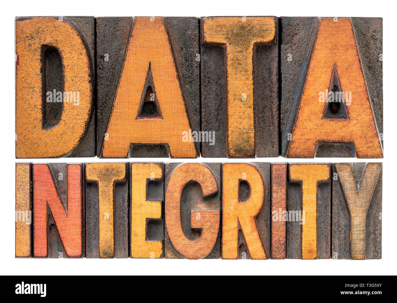 data integrity isolated word abstract in vintage letterpress wood type Stock Photo
