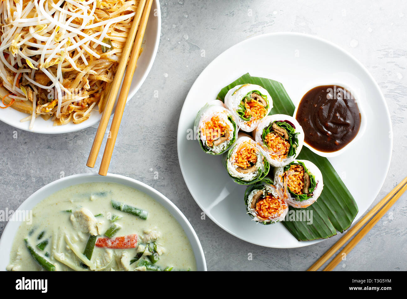 Fresh basil and vegetable spring rolls Stock Photo
