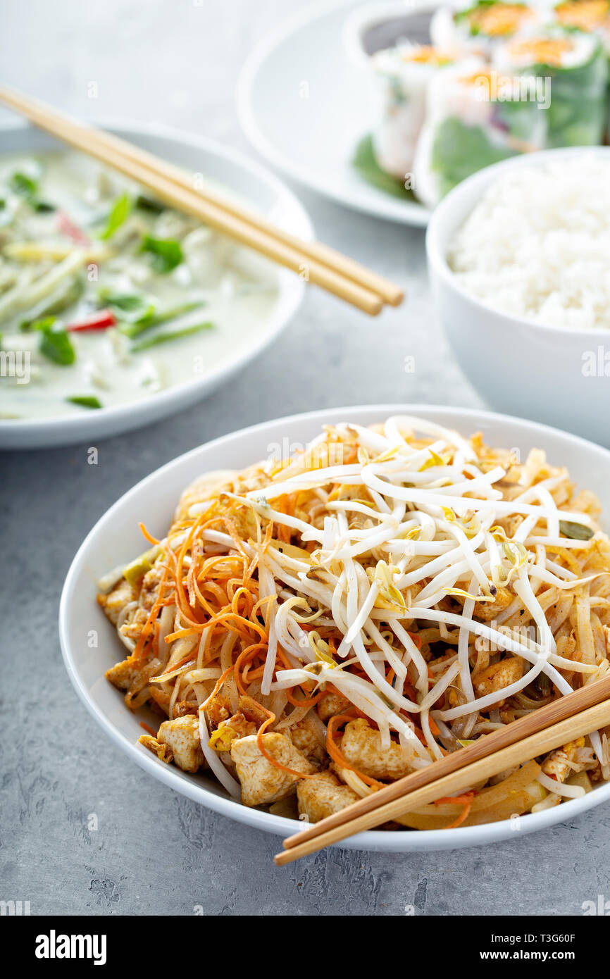 Pad Thai noodles with chicken Stock Photo - Alamy