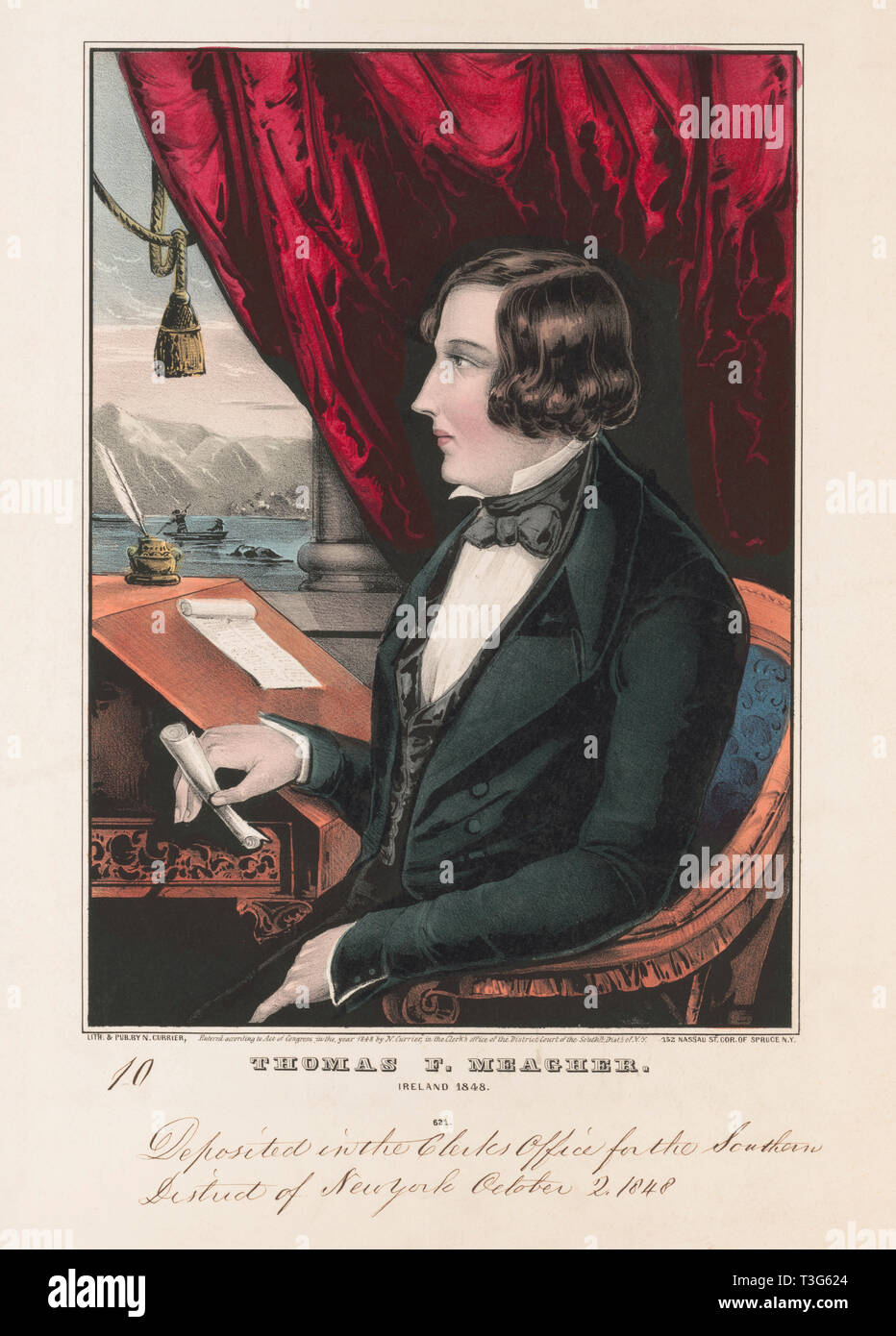 Thomas F. Meagher, Ireland, 1848, Irish Nationalist and leader of the Young Irelanders in the Rebellion of 1848, Lithograph, Nathaniel Currier, 1848 Stock Photo