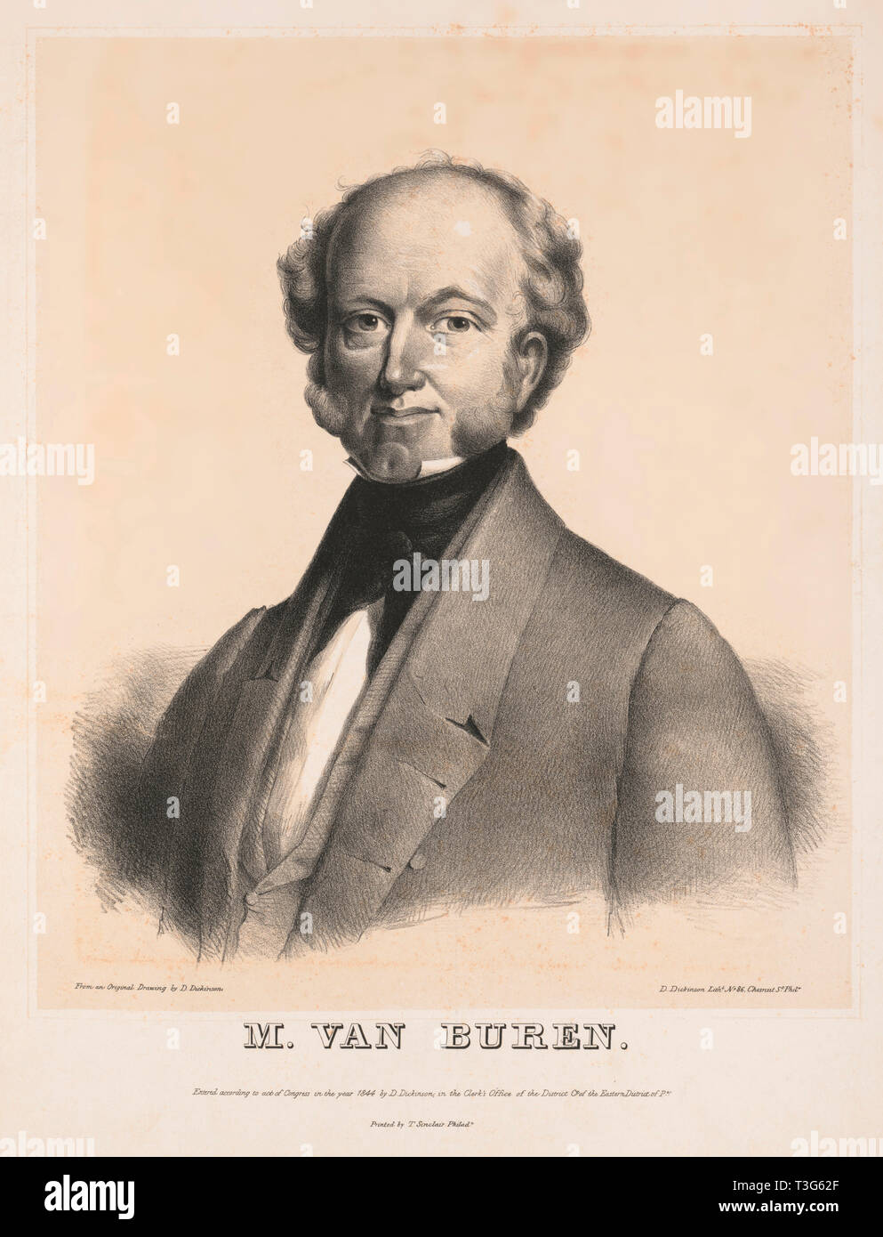 Martin Van Buren, Portrait, Lithograph from an Original Drawing by D. Dickinson, Printed by T. Sinclair, Philadelphia, 1844 Stock Photo