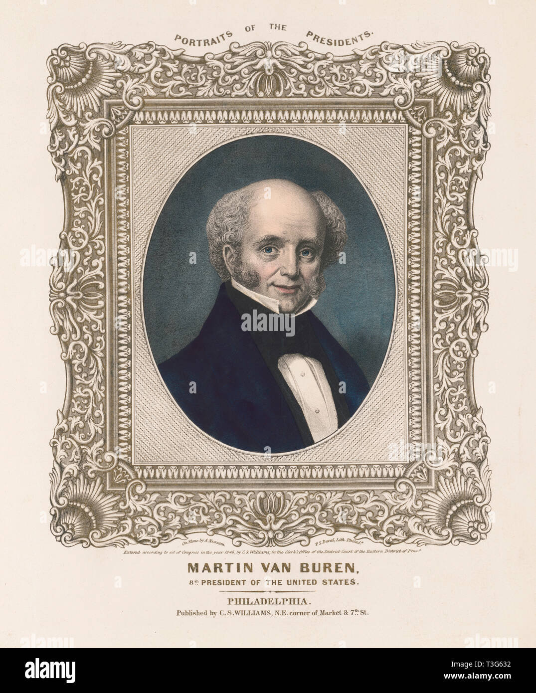 Martin Van Buren, Eighth President of the United States, from Life on Stone by A. Newsam, Lithograph by A. Duval, Published by C.S. Williams, Philadelphia, 1846 Stock Photo