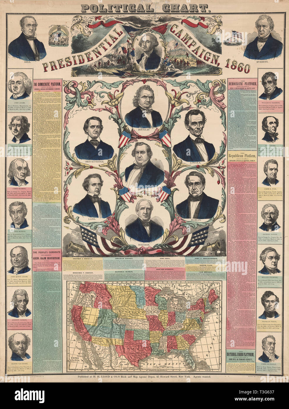 Political Chart, Presidential Campaign, 1860 Stock Photo