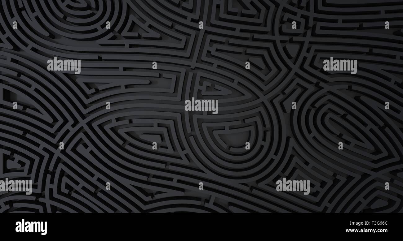 3d render of complicated black maze abstract white background. Concept ...