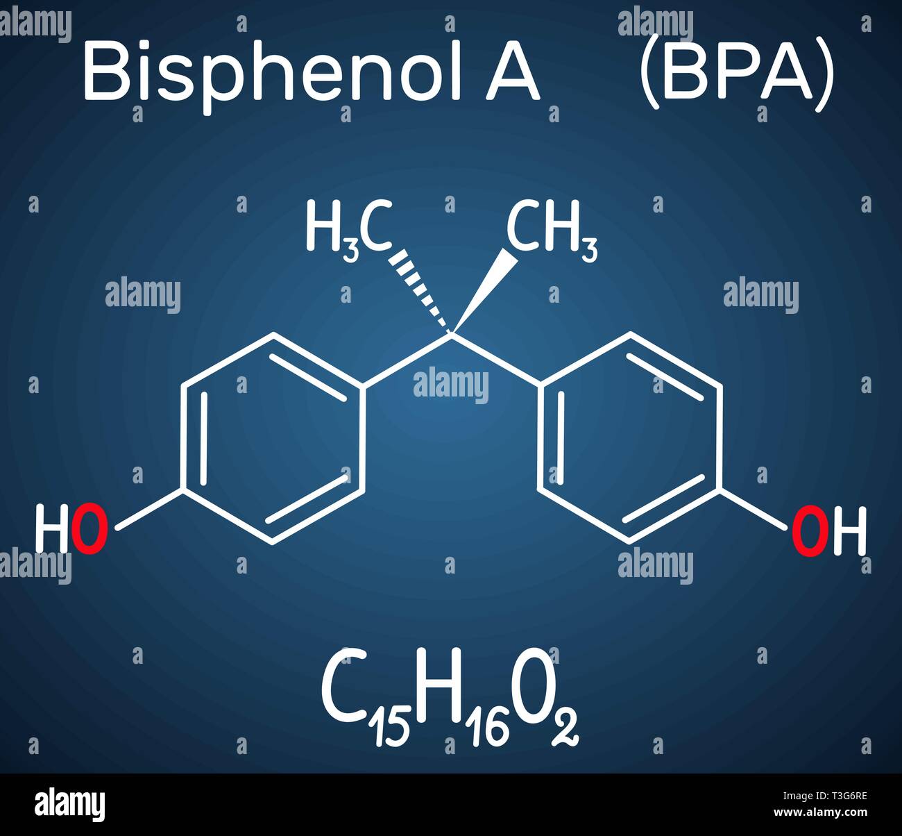 Bisphenol A (BPA) molecule. chemical formula on the dark blue background. Vector Vector Image & Art - Alamy
