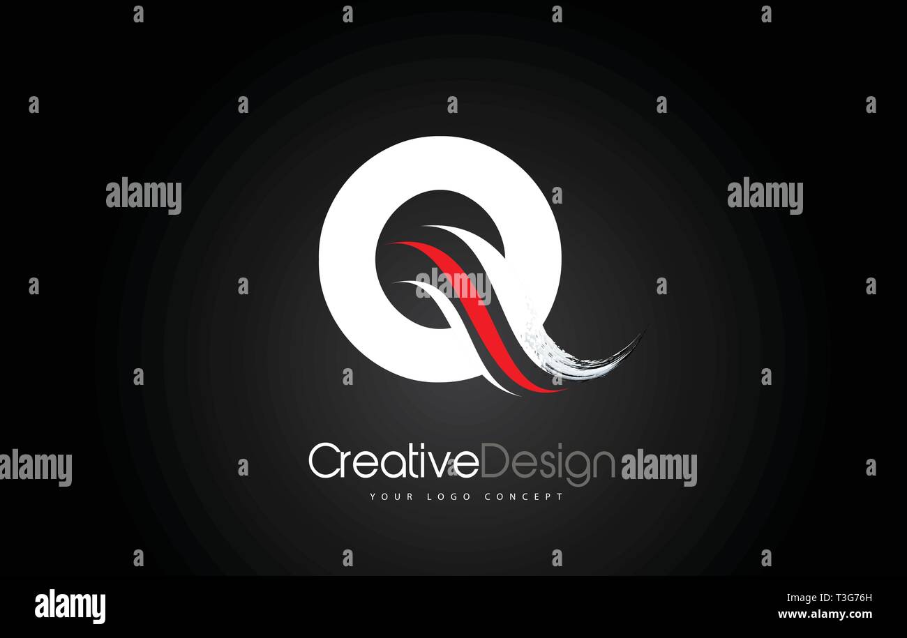 White and Red Q Letter Design Brush Paint Stroke. Letter Logo on Black ...
