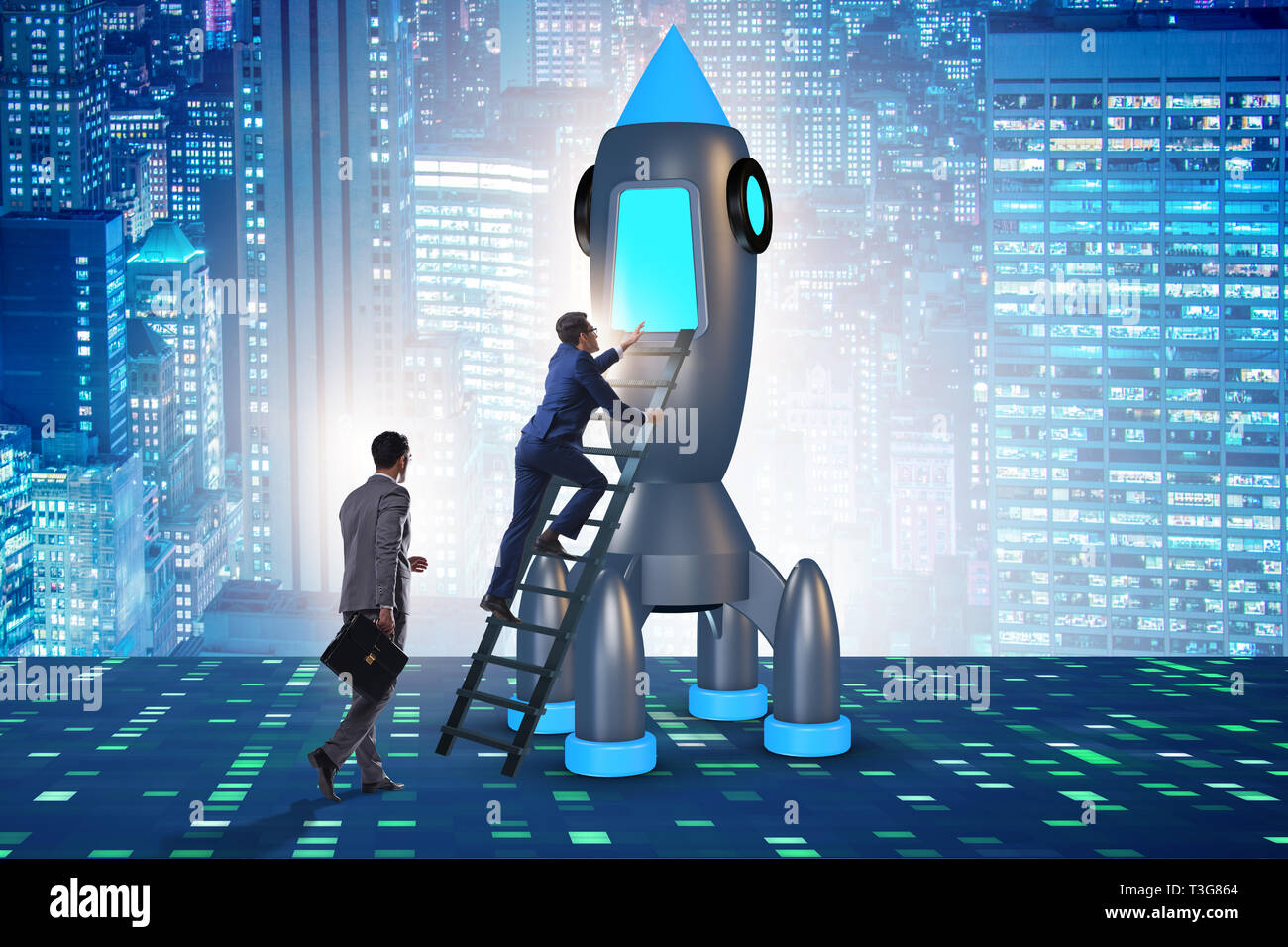 Young businessman boarding space rocket in start-up concept Stock Photo ...