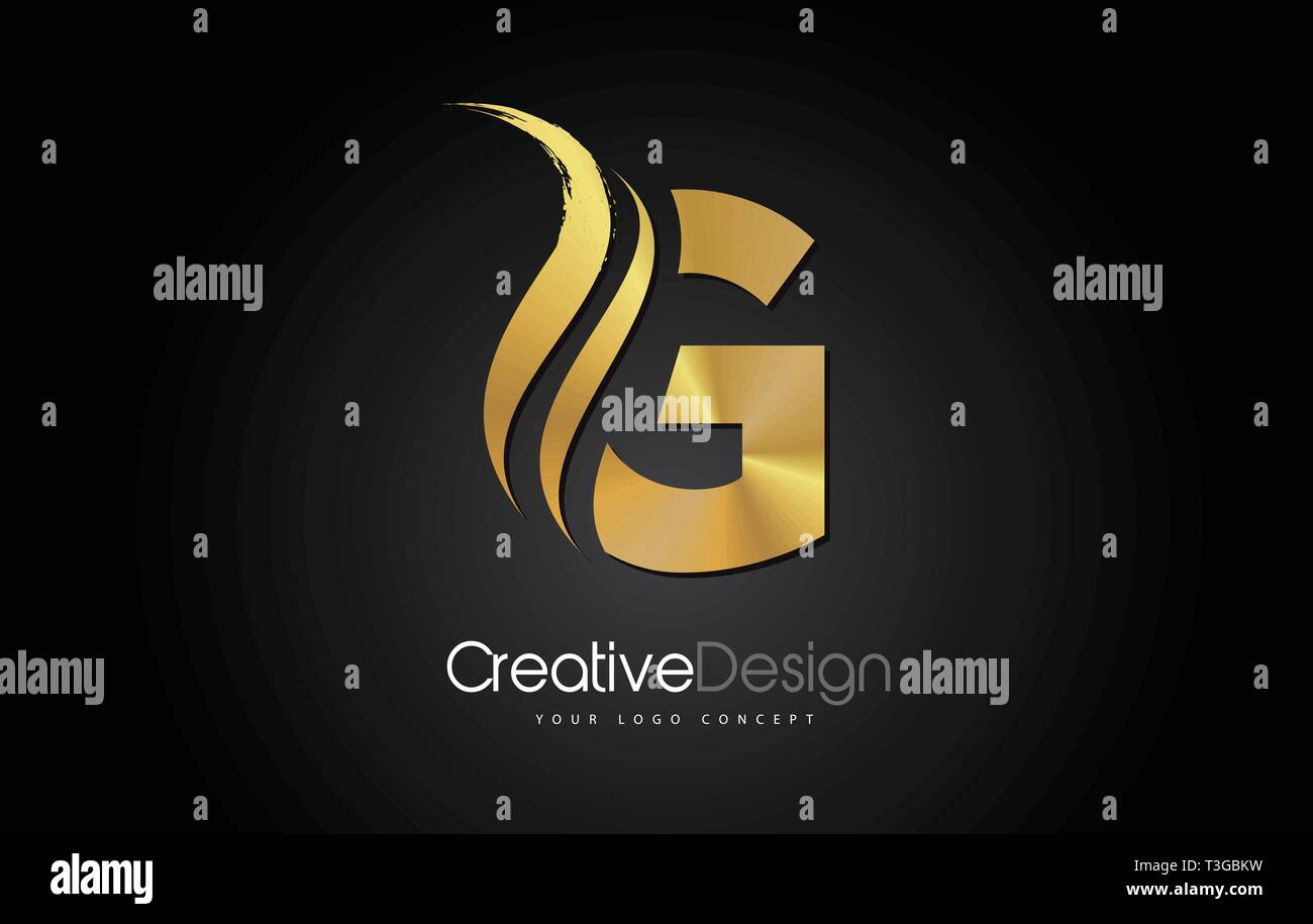 Gold Metal G Letter Design Brush Paint Stroke. Letter Logo on Black ...