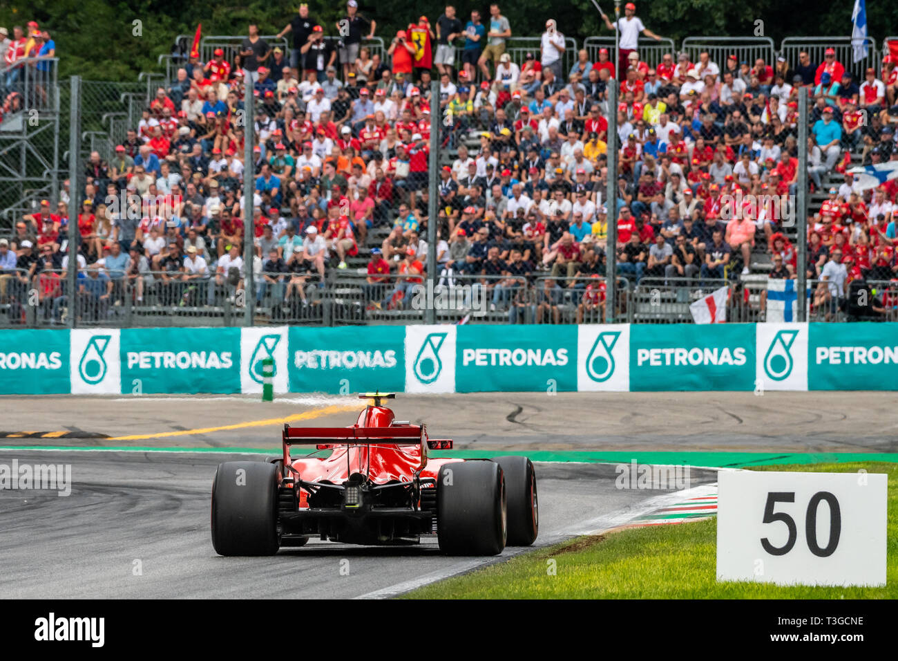 Monza/Italy - #7 Kimi Raikkonen (Ferrari) at the Roggia chicane during the Italian GP Stock Photo