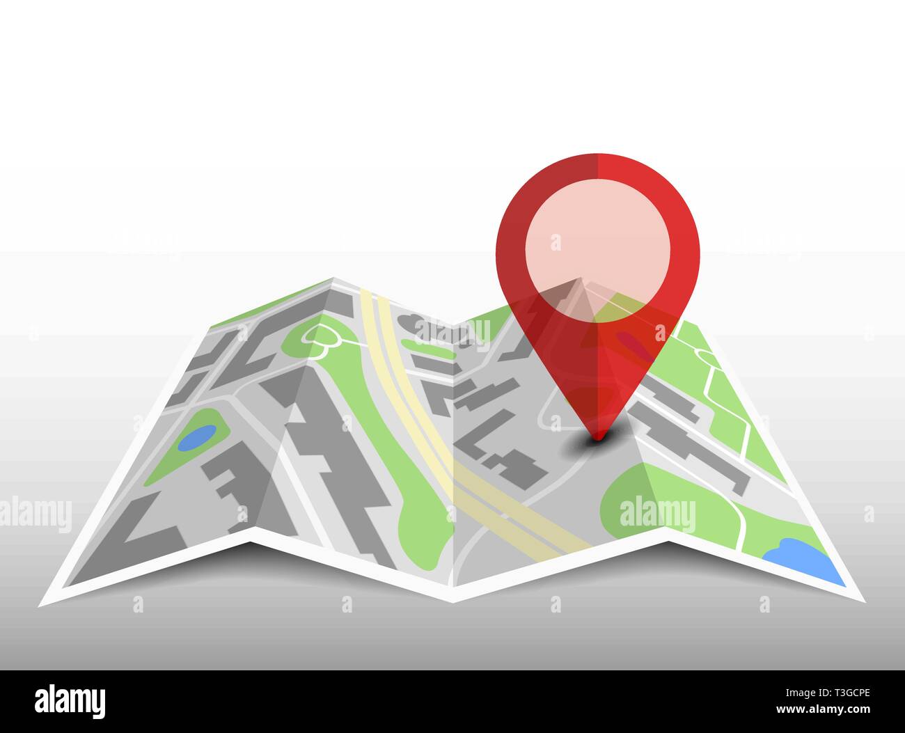 generic folded map with location pin and shadow Stock Vector