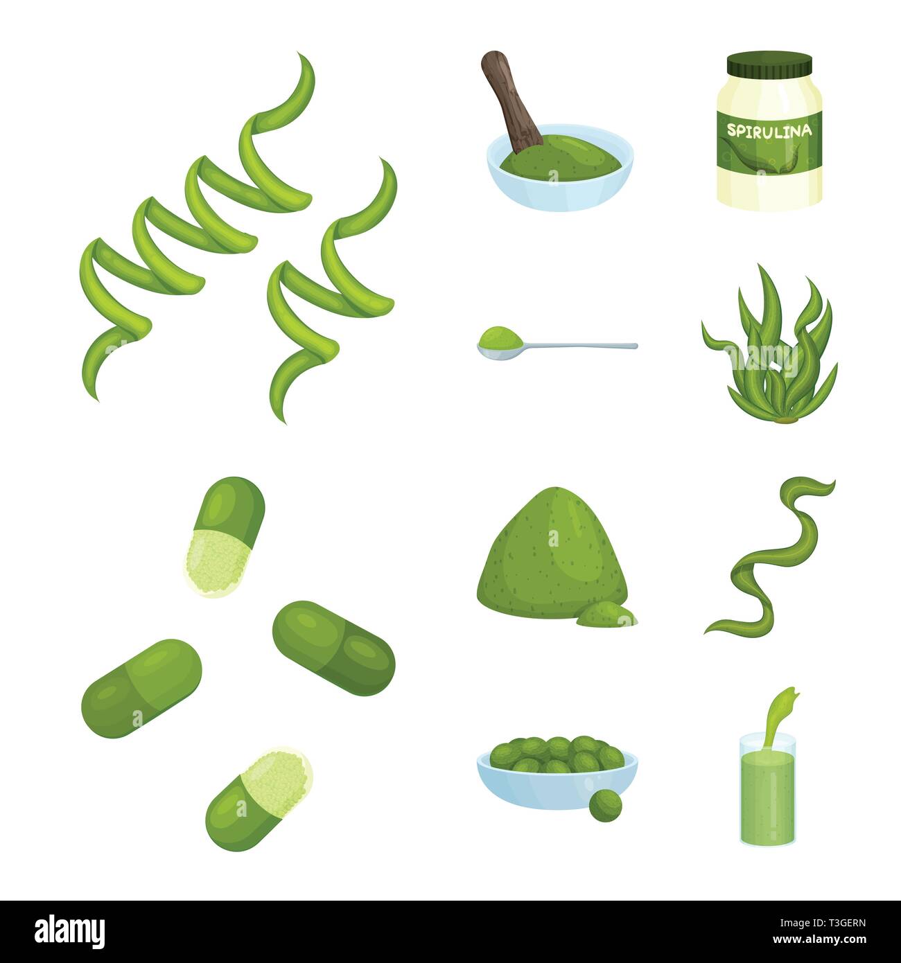 Vector design of spirulina and seaweed sign. Collection of spirulina