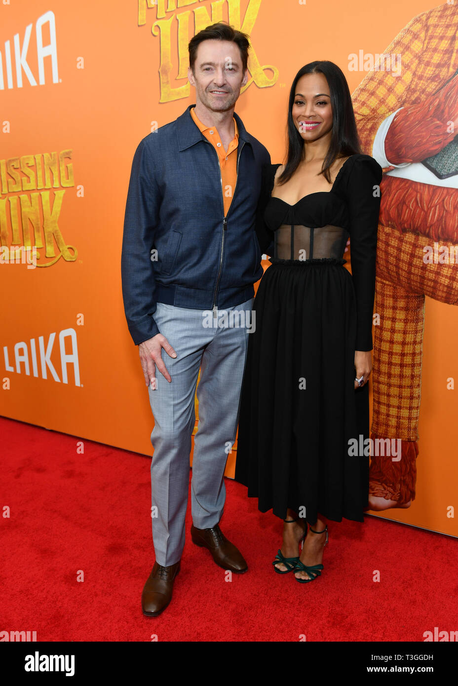 Hugh Jackman Zoe Saldana Missing Link Film Premiere Arrivals New York Usa 07 Apr 2019 Stock Photo Alamy