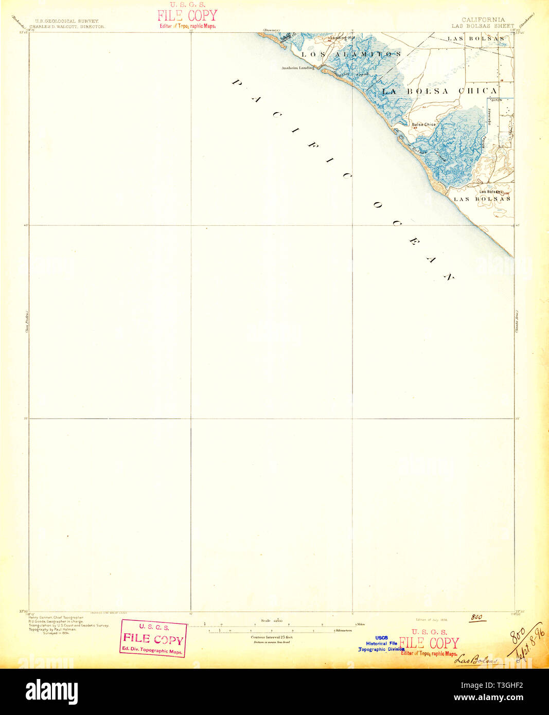 USGS TOPO Map California CA Las Bolsas 297971 1896 62500 Restoration Stock Photo