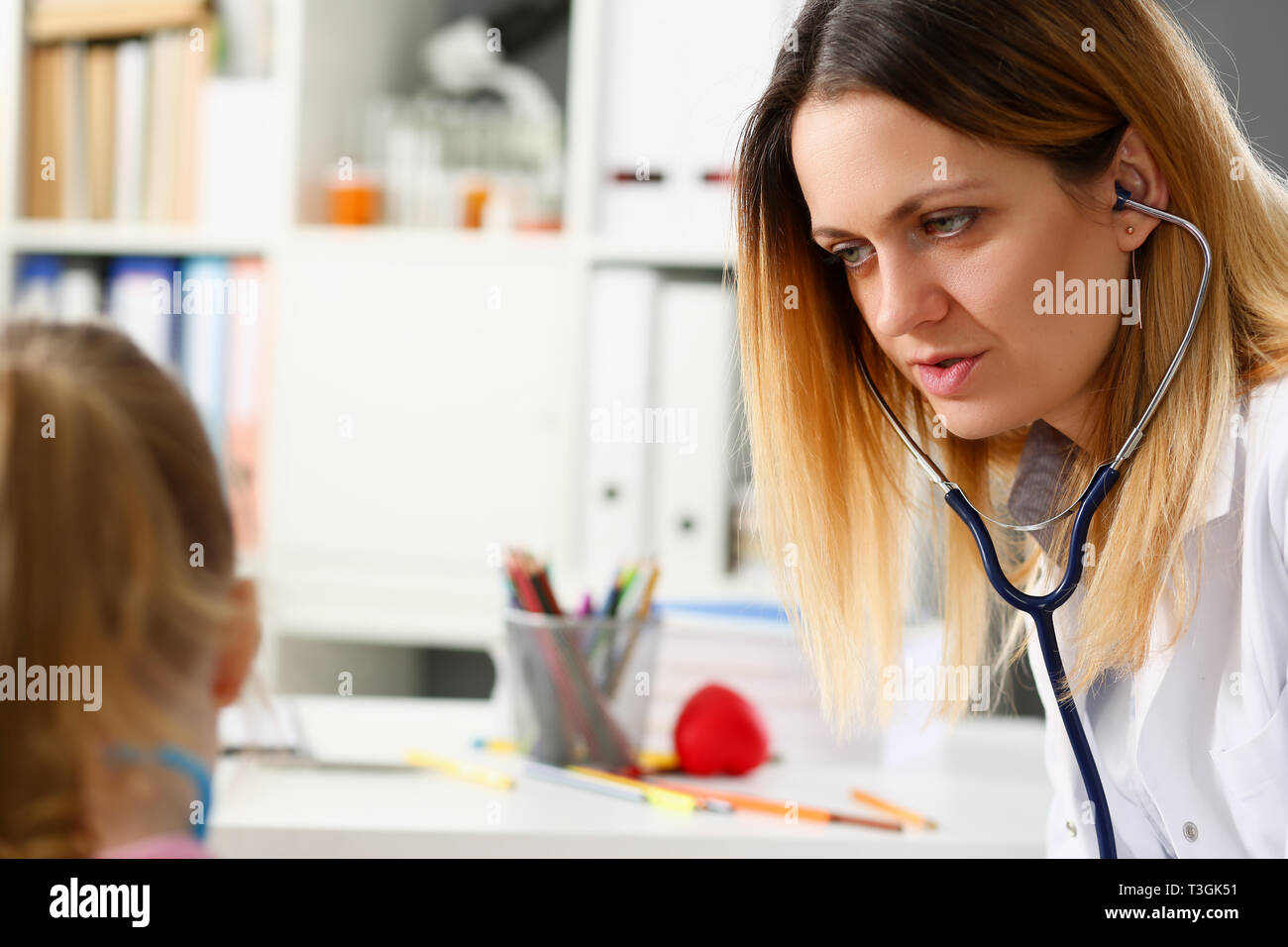 Child Doctor With Stethoscope Communicate With Little Patient Stock Photo Alamy
