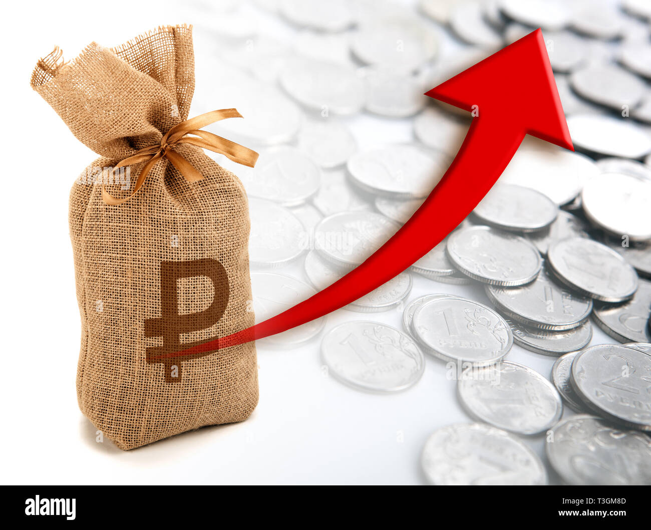 bags of Russian currency and growth chart Stock Photo Alamy