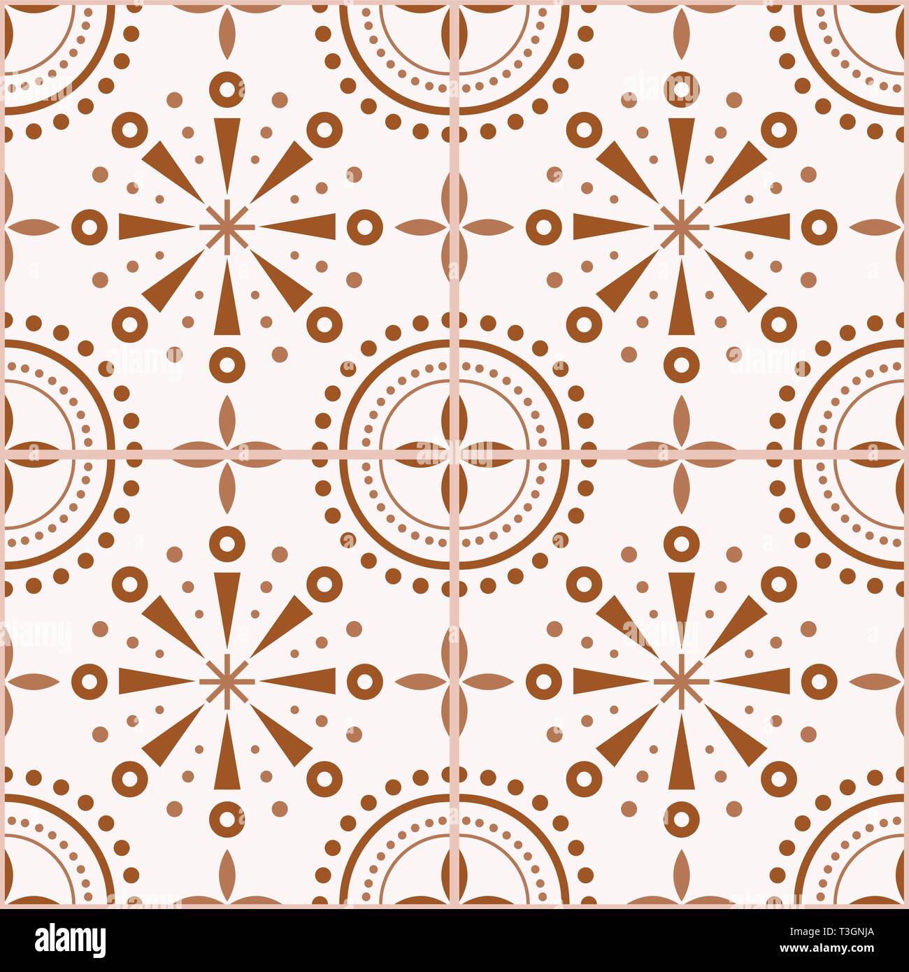 Spanish or Portuguese brown tiles vector pattern - Azulejos tile seamless design Stock Vector