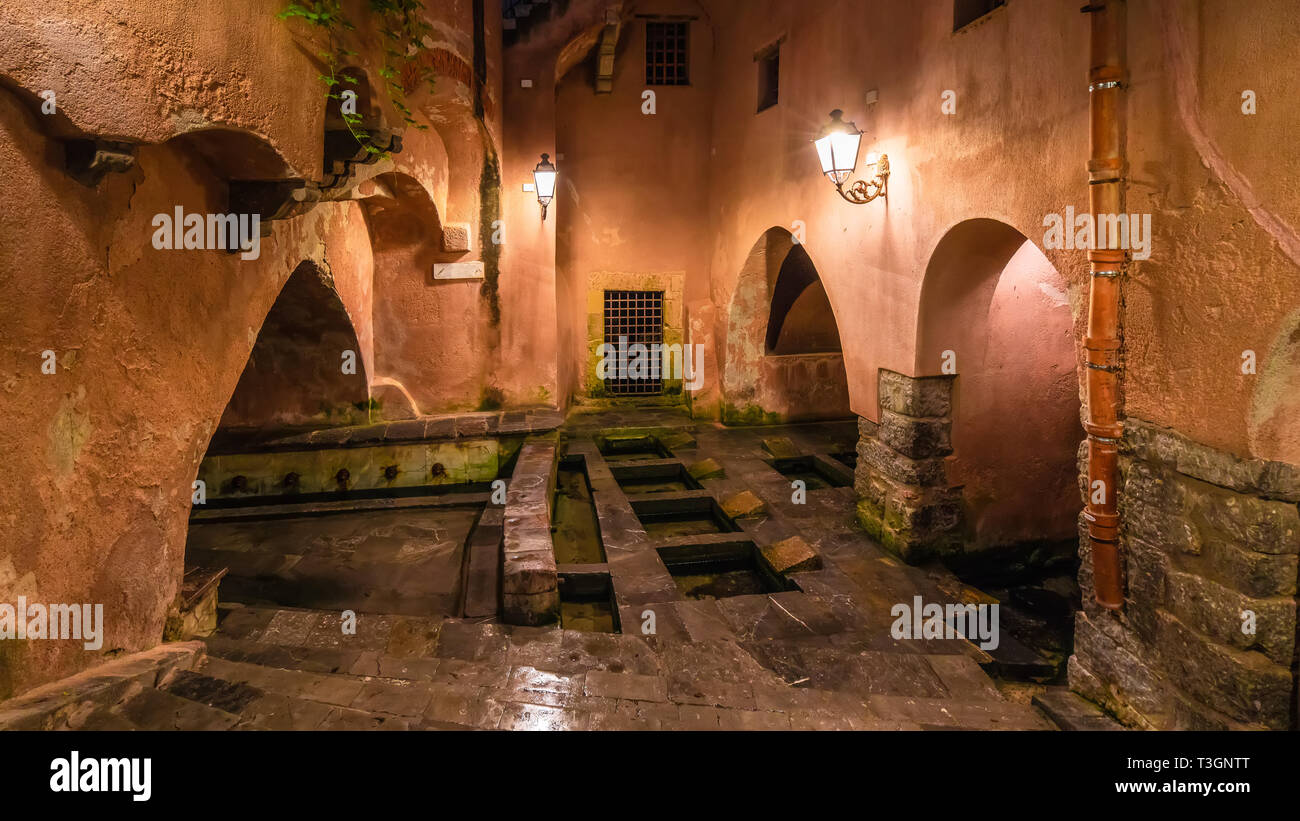 The famous public ancient roman baths on Cefalu, Sicily island, Italy