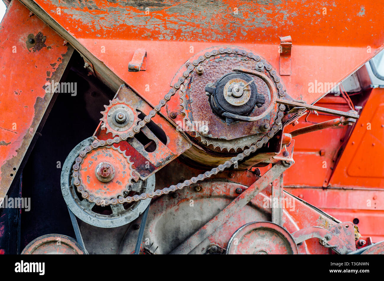 Parts of old broken machine under corrosion closeup. Old technics ...