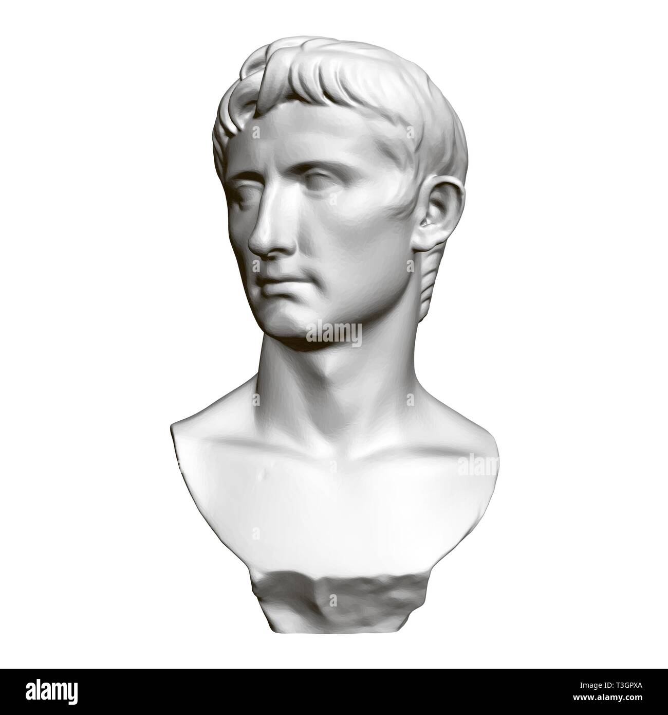 Sculptural portrait of Octavian August. Front view. 3D. Polygonal bust of Octavian Augustus. Vector illustration Stock Vector