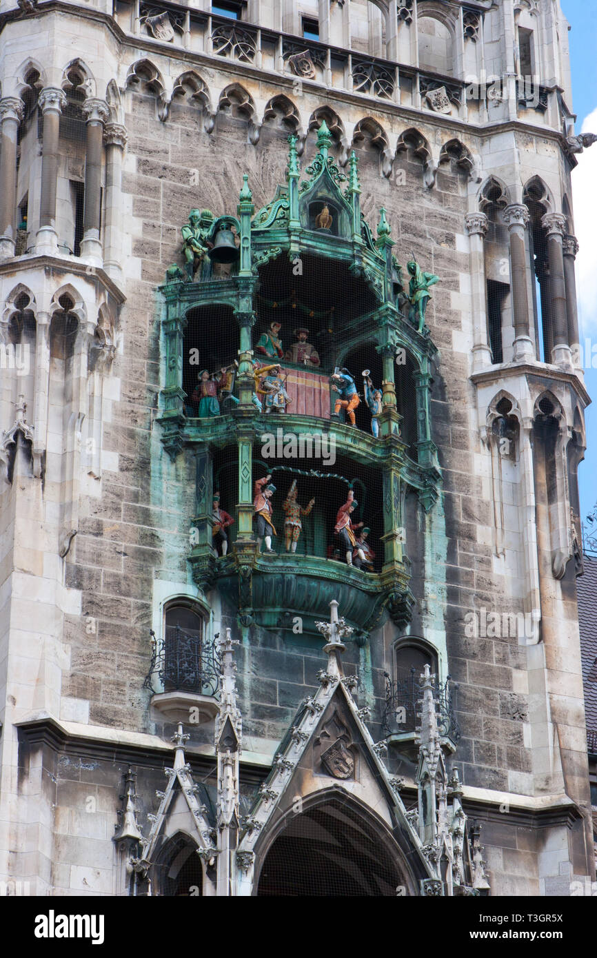 Glockenspiel at New Town Hall in Marienplaz Munich, Germany Stock Photo