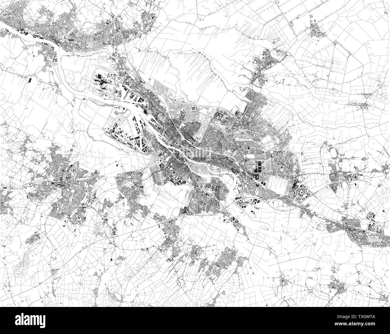 Satellite map of the City Municipality of Bremen, it is a Hanseatic city in northwestern Germany. City streets and buildings of the town Stock Vector