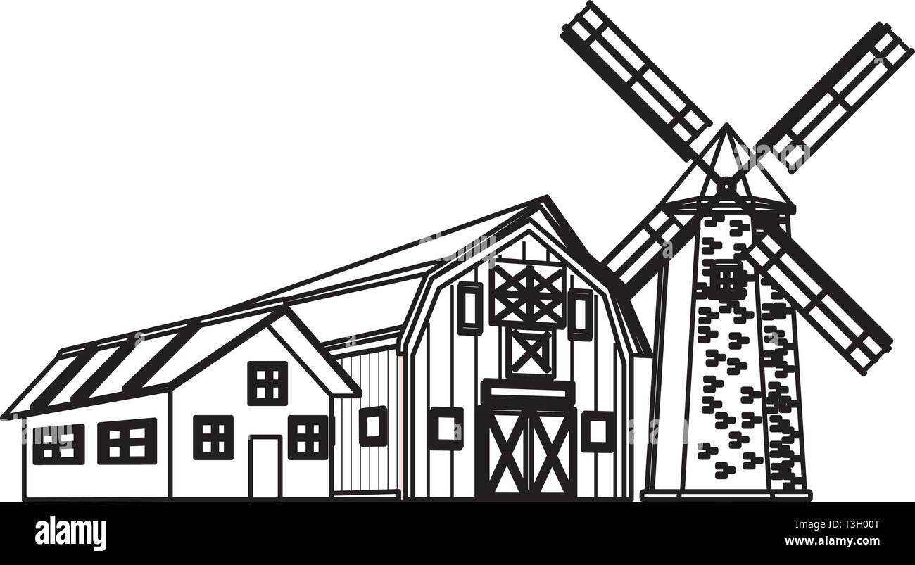 farm barn and windmill black and white Stock Vector Image & Art - Alamy