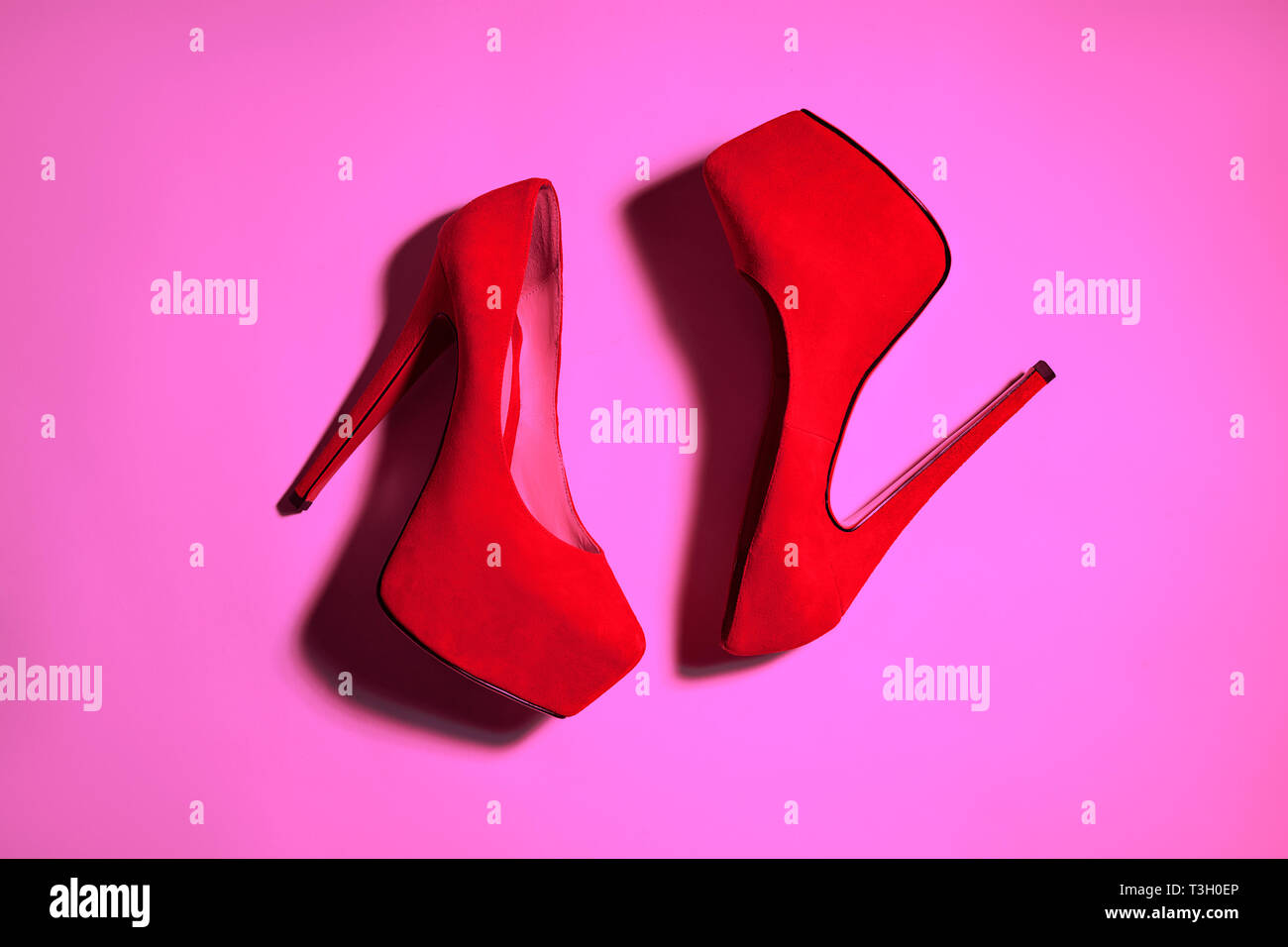 women's shoes with high heels. Top view. Flat lay Stock Photo