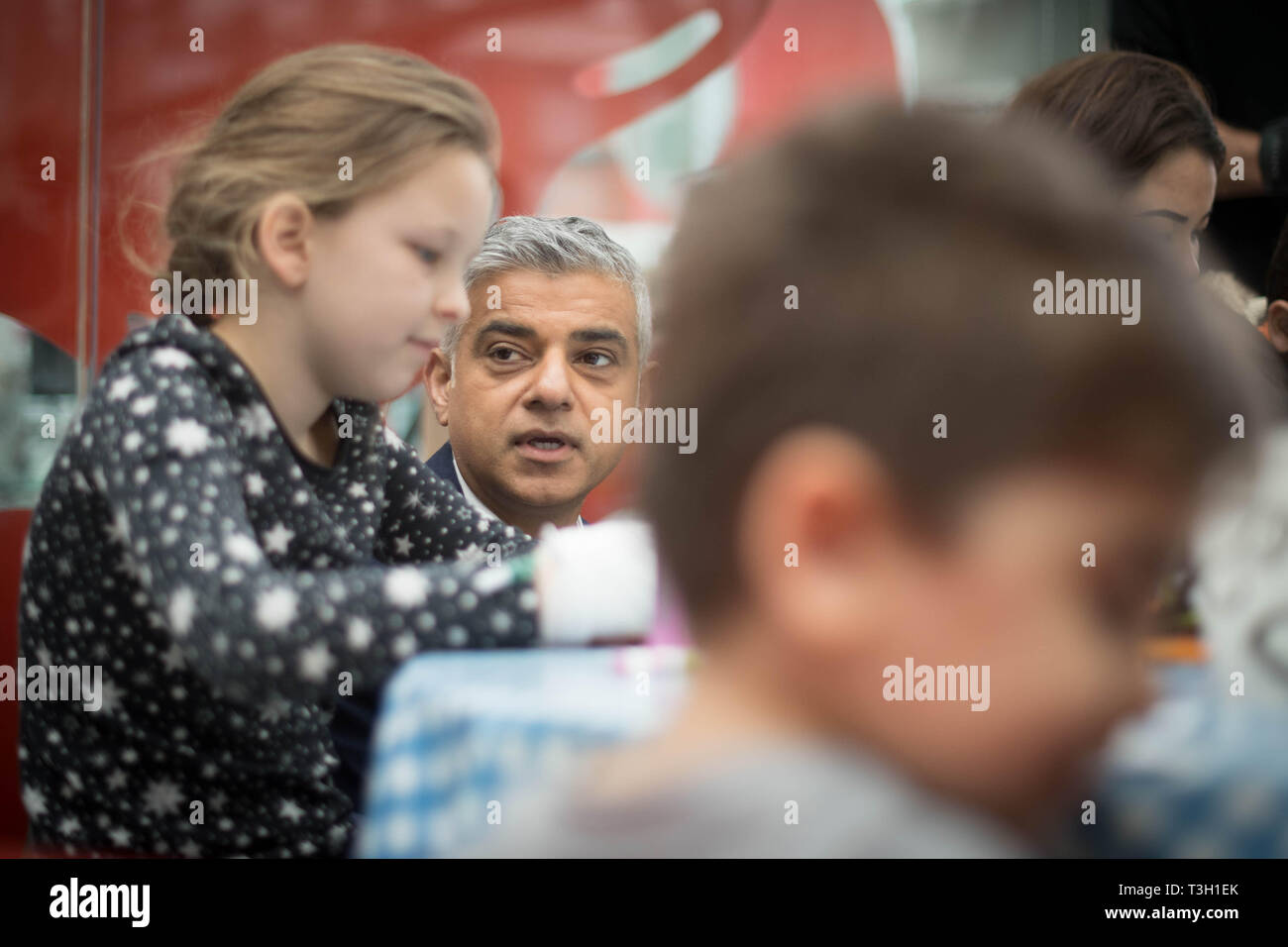 Mayor of London Sadiq Khan at Evelina London Children's Hospital, south London, as he launches the world's first Ultra Low Emission Zone to tackle toxic air. Stock Photo
