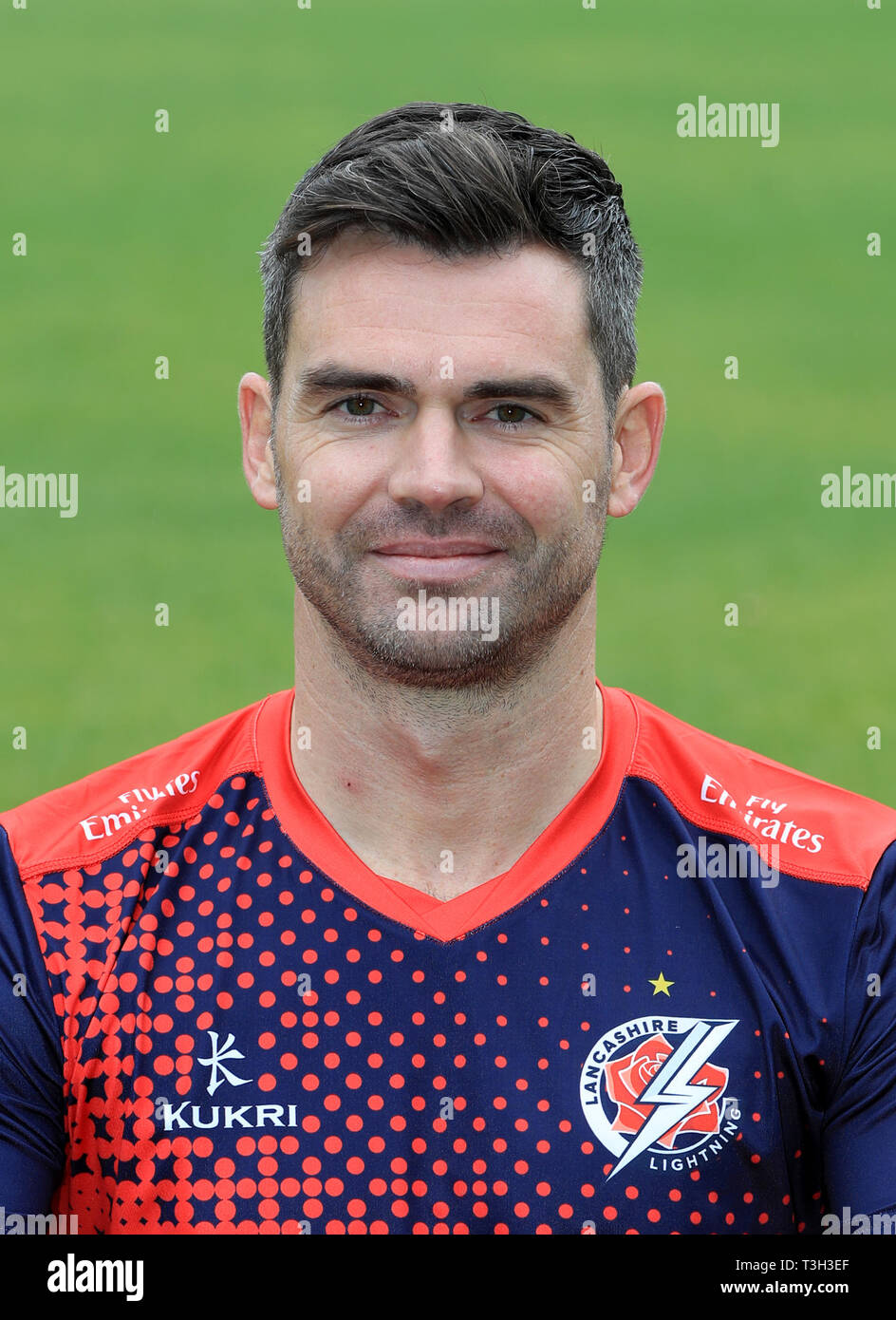 Lancashire's James Anderson during the media day at the Emirates Old Trafford, Manchester. Stock Photo