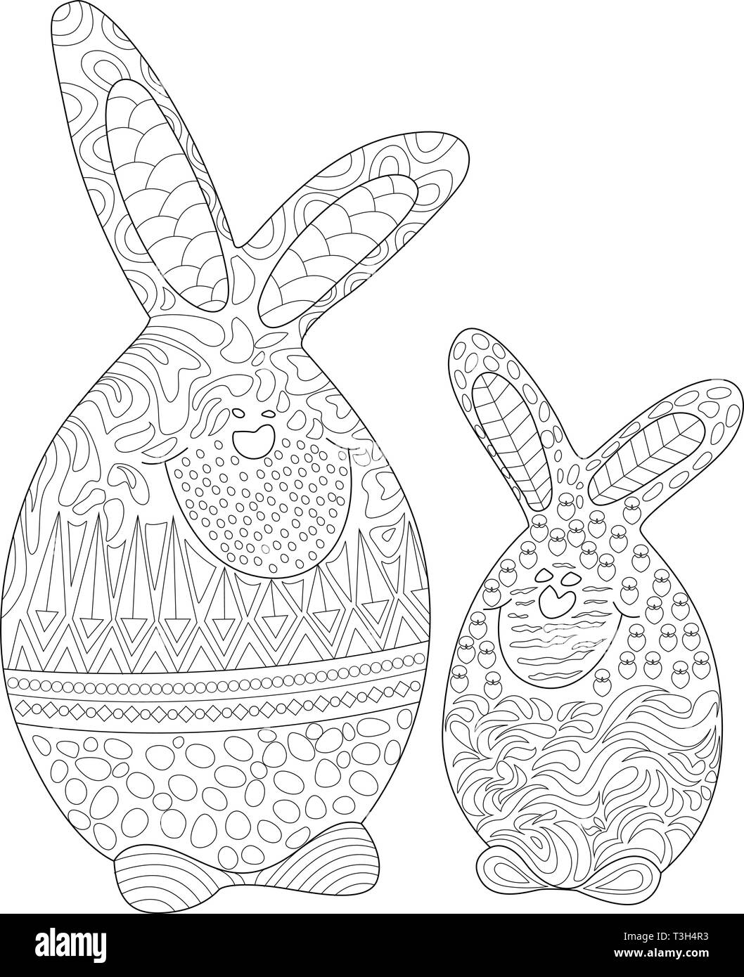 Funny Easter Bunny in Coloring Page for Adults and Children Stock Vector