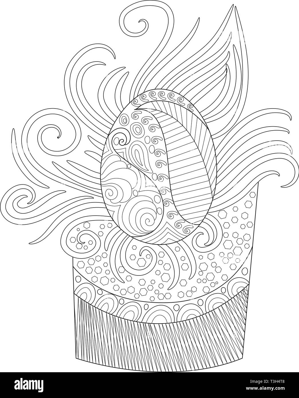 Hand Drawn Easter Egg Pattern in Black and White Coloring Page Stock ...