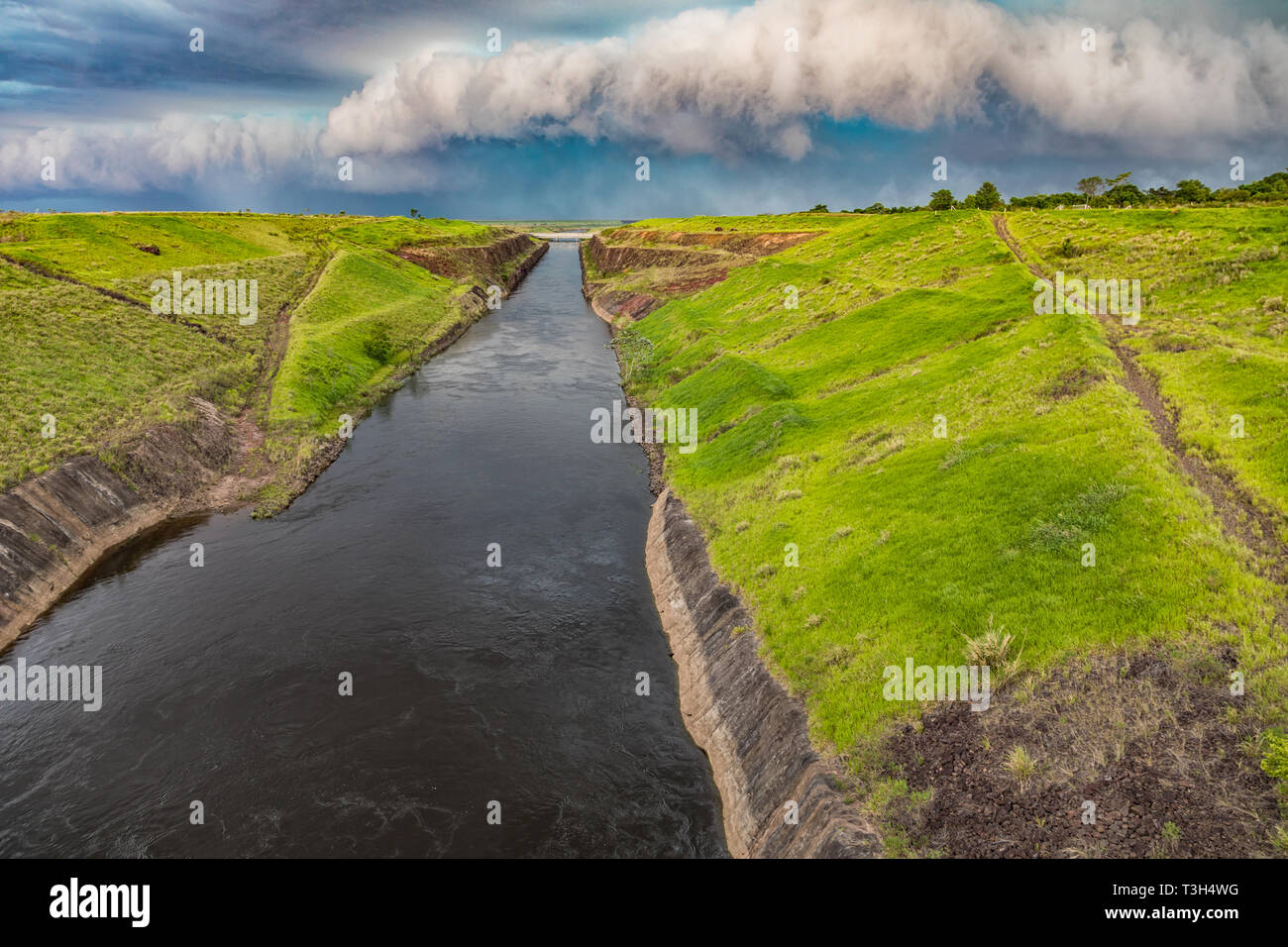 Canal del Aguapey near the town of San Cosme y Damian in Paraguay just before a thunderstorm. Stock Photo