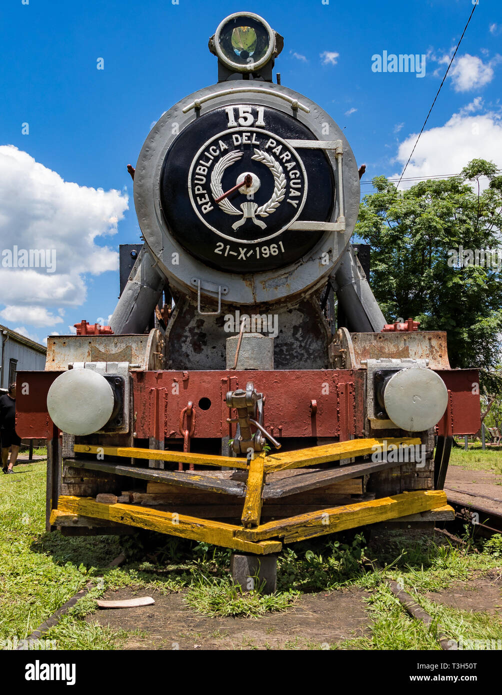 Villarrica / Paraguari, Paraguay - November 21, 2018: Old rusted steam locomotive in Paraguay. In Paraguay there is no more rail traffic today. Stock Photo