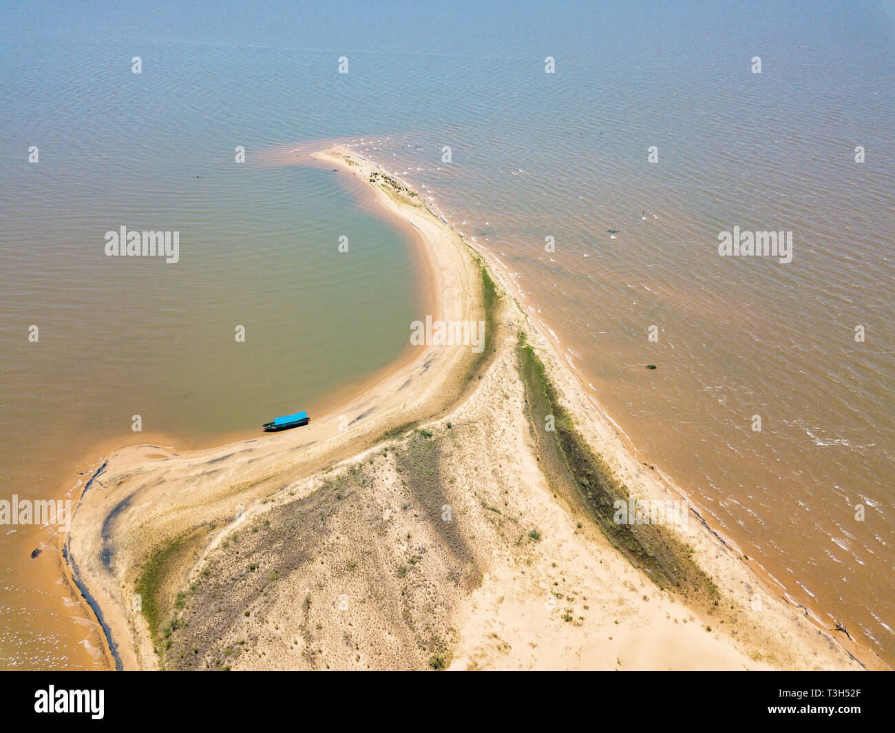 Aerial view from a height of 105 meters, from the dune island 'Las Dunas de San Cosme y Damian' in the middle of the Rio Parana near the city Encarnac Stock Photo