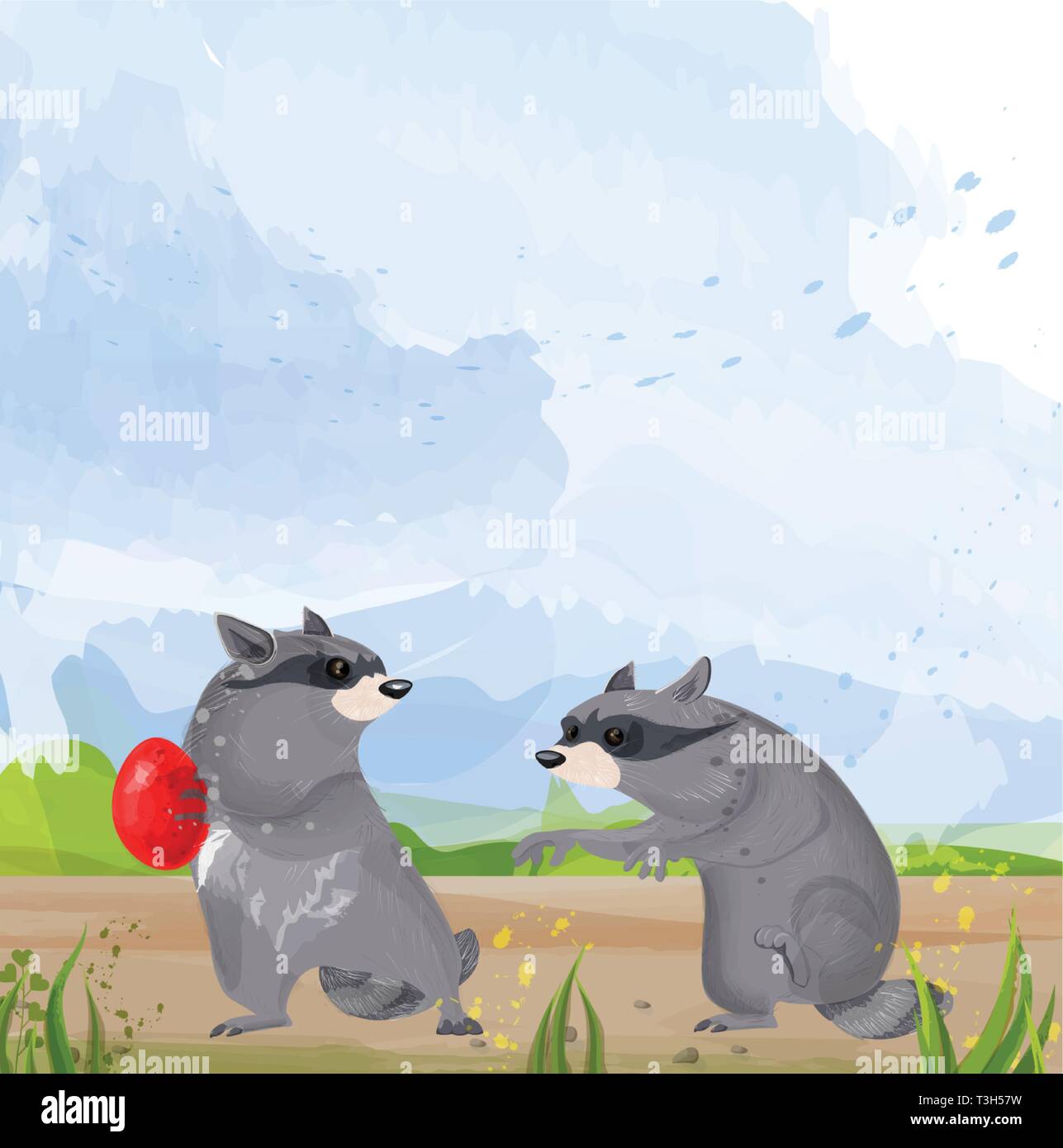 Two Raccoons Vector. Cute animals fighting for food cartoon illustration  Stock Vector Image & Art - Alamy
