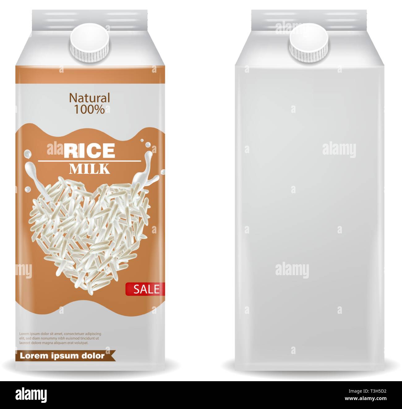 Rice milk Vector realistic product box. Label template design. 3d beans ...