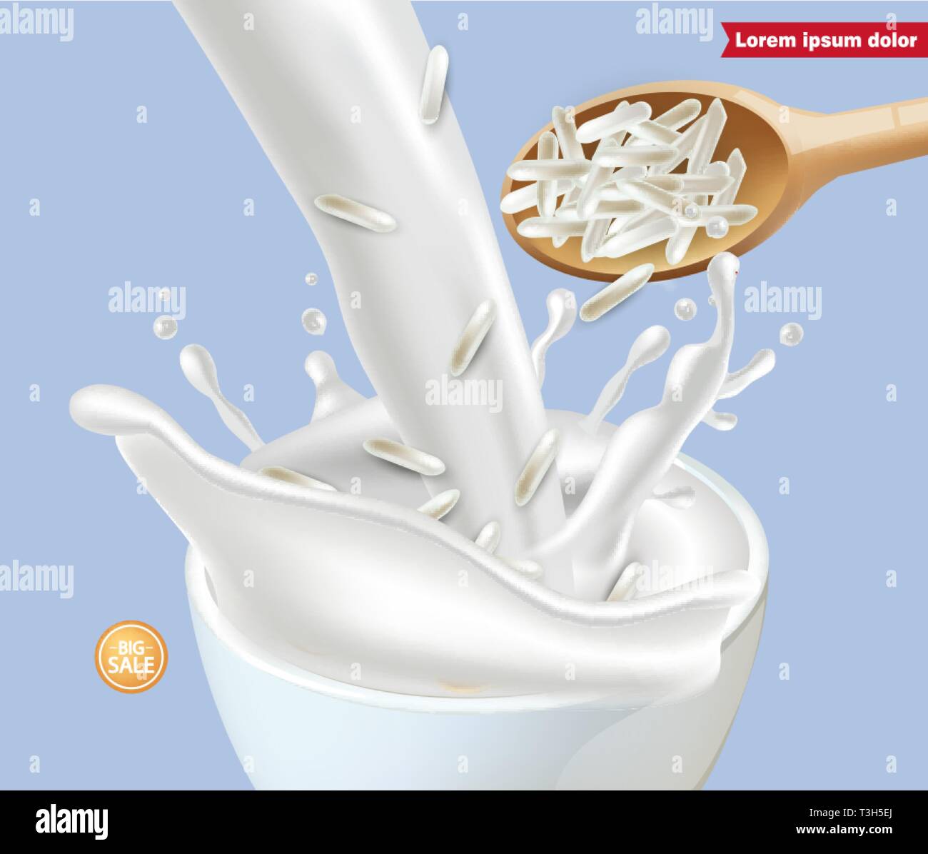 Rice milk pouring Vector realistic. Detailed milk splash. Label ...
